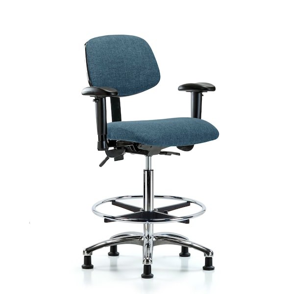 Blue Ridge Ergonomics High Bench Chair Chair, Fab, Hi Ben, Chr Tilt AA CF Gld, Blu, Adjustable Arms, 26" to 35-1/2" Height BR-FHBCH-CR-T1-A1-CF-RG-F43 - main