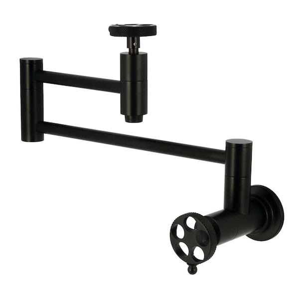 Kingston Brass Wall Mount Pot Filler Faucet with Knurled Handle, Matte Black KS8100RKX - main