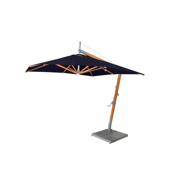 Bambrella 8.5' Square Bamboo Cantilever Umbrella with Navy Canopy and 297lb Granite Base System 2.6m SQ-SW-S-N-BS - main