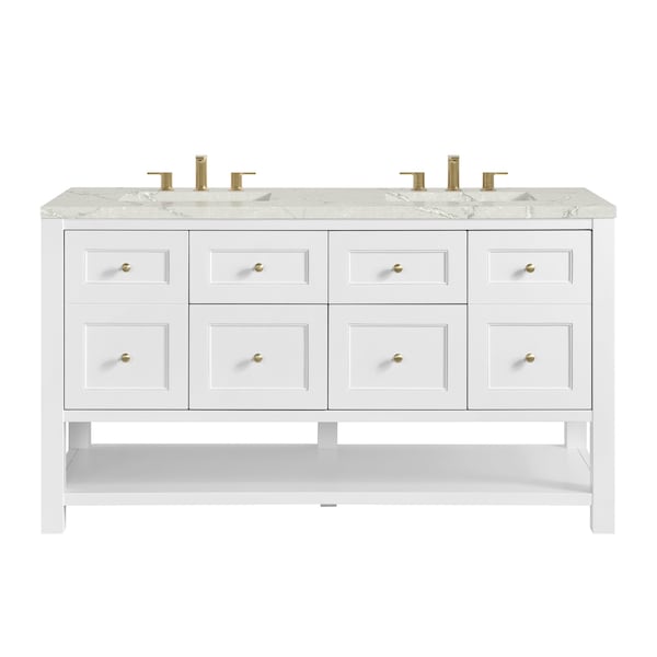 James Martin Vanities Breckenridge 60'' D Vanity, Bright White, w/ Victorian Sil Quartz Top w/FreePower Wireless Charger 330-V60D-BW-FVSL - main