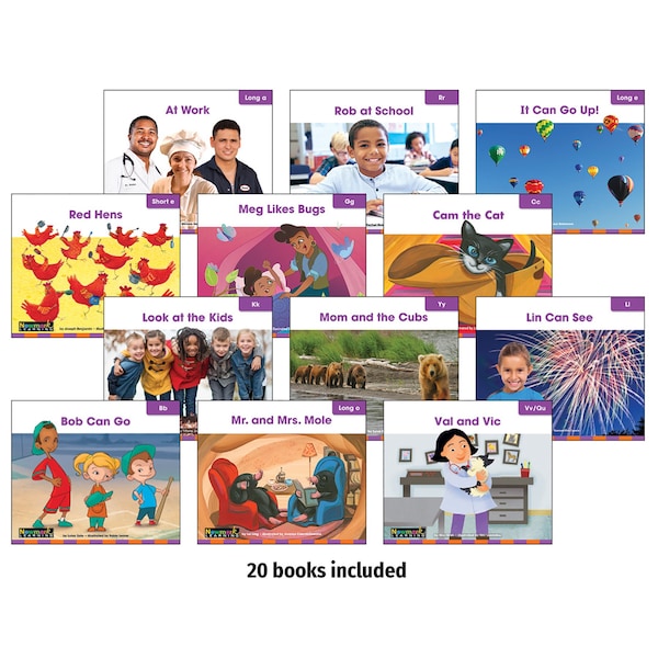 Newmark Learning Decodable Readers Grade K Consonants and Short Vowels u, e, 20 Book Set NL6832 - main