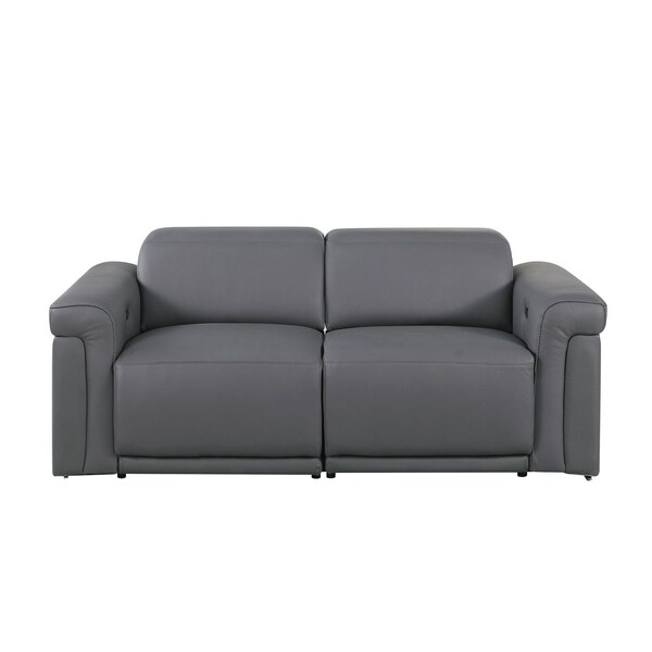 Homeroots 73in Dark Gray and Black Italian Leather Power Reclining Loveseat 720487 - main