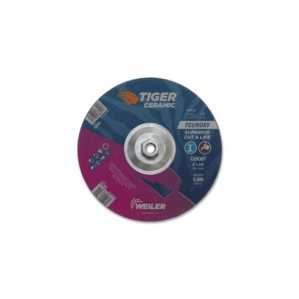 Weiler Tiger Grinding Wheel, Combo, 9 in dia x 1/8 in Thick x 5/8 in-11 Arbor, 30 Grit, Ceramic, 10PK 804-68391 - main