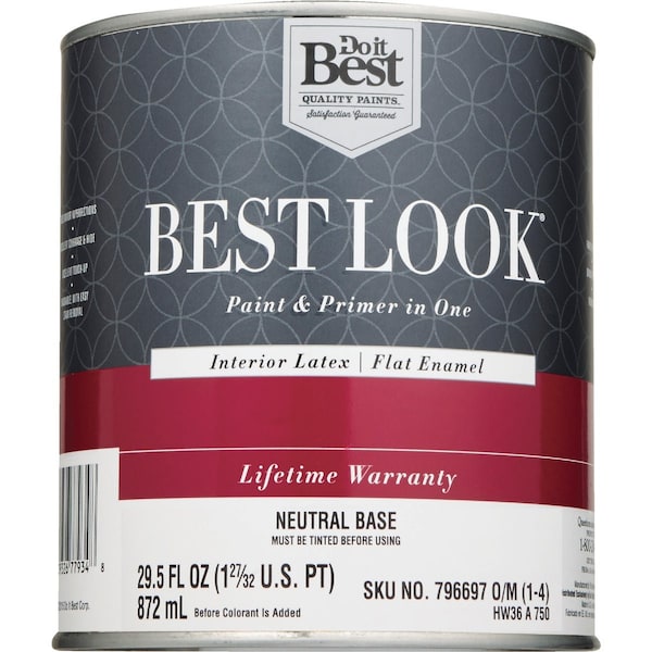 Do It Best Best Look Latex Premium Paint & Primer In One Flat Enamel Interior Wall Paint Neutral Base 1 Qt. HW36A0750-14 - main