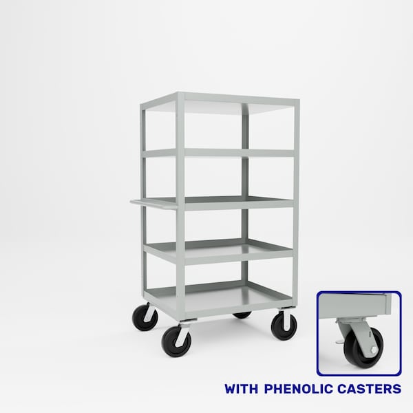 Pucel Five Shelf Extra Heavy Duty Stock Cart, 30 in W x 68 in H x 36 in D, Gray H-3036-P - main