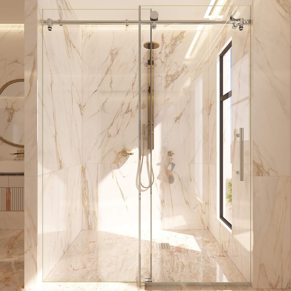 Fab Glass And Mirror Murano Lux 56-60in W x 72in H Frameless Sliding Shower Door, Bathroom Glass Door 3/8in (9. SHSS10M60X72CH - main