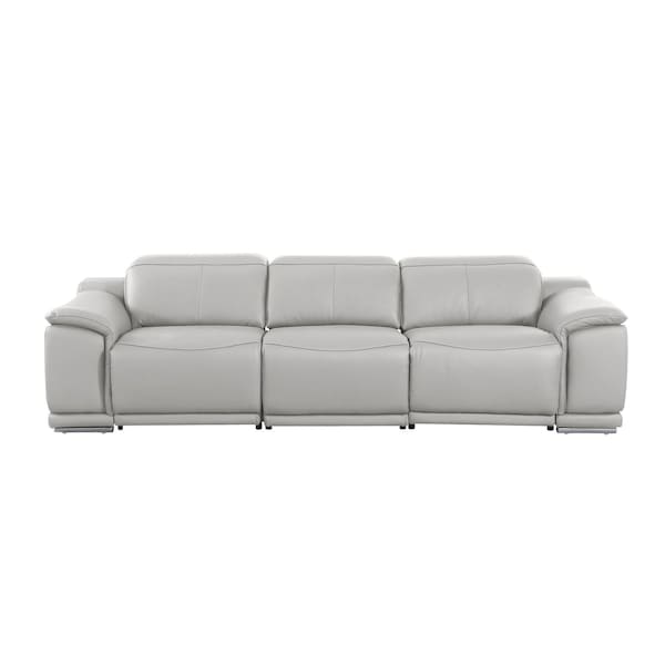 Homeroots 107" Light Gray Italian Leather Reclining Metal USB Sofa 720289 - main