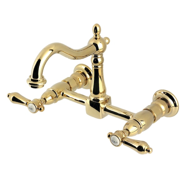 Kingston Brass Two-Handle Wall Mount Bridge Kitchen Faucet, Polished Brass KS1262BAL - main