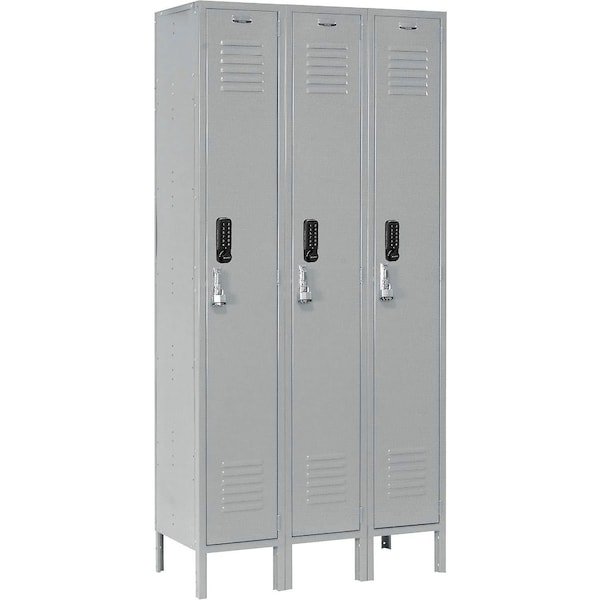 Global Industrial 1-Tier 3 Door Digital Locker, 36"W x 12"D x 66"H, Gray, Assembled 290817 - main