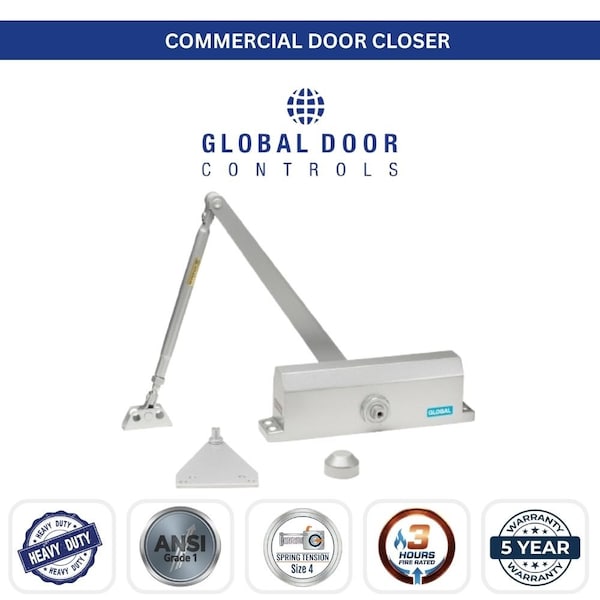 Global Door Controls Commercial Grade 3 Door Closer with Parallel Arm Bracket in Aluminum - Size 4 TC2204-PA-AL - main