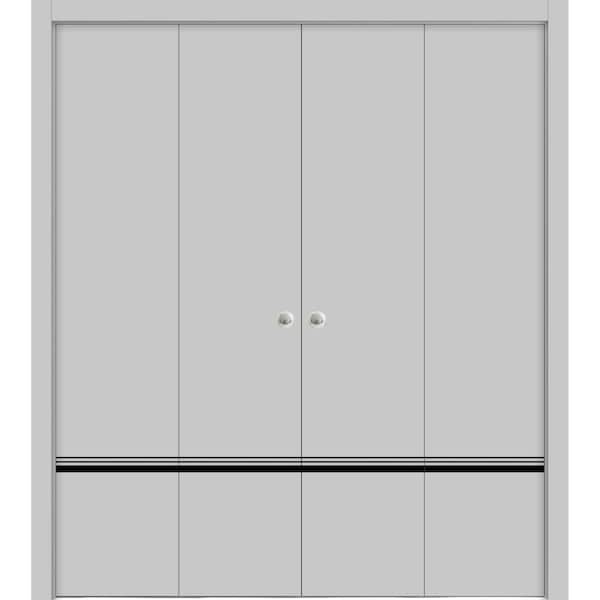 Sartodoors Sliding Closet Double Bi-fold Doors, Planum 0012 Matte Grey and Aluminum Strips, Sturdy Tracks Mold PLANUM0012DBF-GRE-96 x 80 (4* 24x80) - main