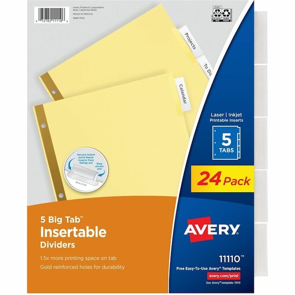 Avery Dennison Avery Worksaver Insertable Divider Value Pack, Print-on, 5 Tabs, 24 Sets, Buff 11113 - main