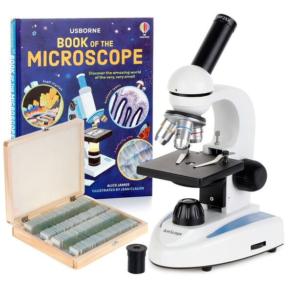 Amscope M149 Student Kids Metal Frame Glass Optics Biological Moncluar Compound Microscope 40X-1000X w/100 M149C-PS100-WM - main