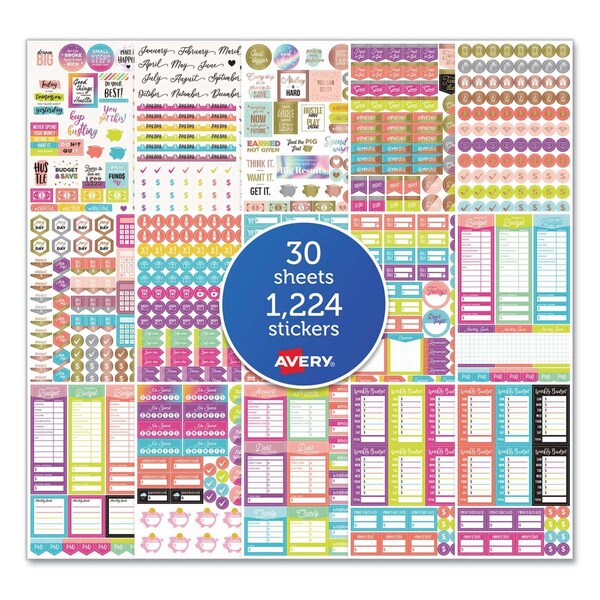 Avery Budgeting Planner Stickers, Budget Theme, Assorted Colors, PK1224, 1224PK 6788 - main