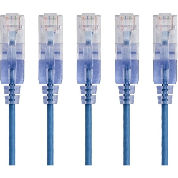 Monoprice Slim Cat6A Cable, 5 Pack, 7 ft.Blue 15138 - main