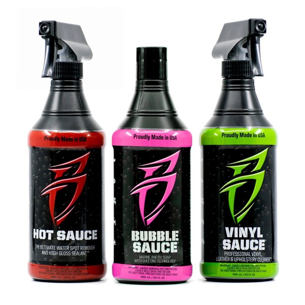 Bling Sauce Marine Detailing Kit - 20 Ounce Marine Wax, 20 Ounce Water Spot Remover, 20 Ounce Vinyl Cleaner BS_GET SAUCED 3 PACK_KIT - main