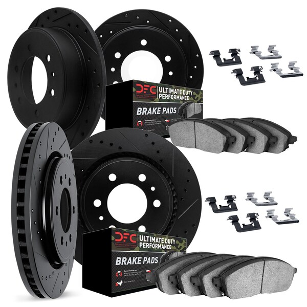 Dynamic Friction Co DFC Brake Rotor - Drilled & Slotted - Silver- Heavy Duty Brake Pad includes Hardware 7414-67004 - main