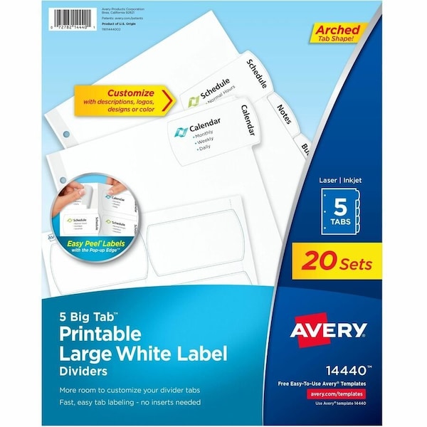 Avery reg Big Tab Tab Divider, White, 20PK AVE14440 - main