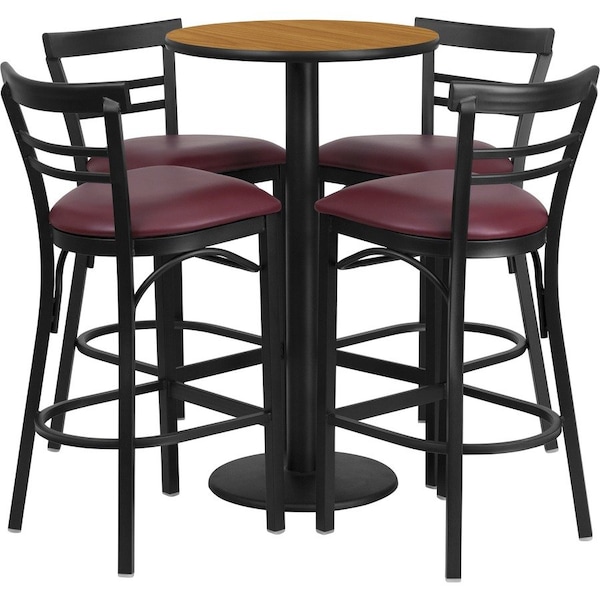 Flash Furniture Round Ntural Bar Table, Rnd Base, Burg Seats, 24", Laminate Top, Wood Grain RSRB1039-GG - main