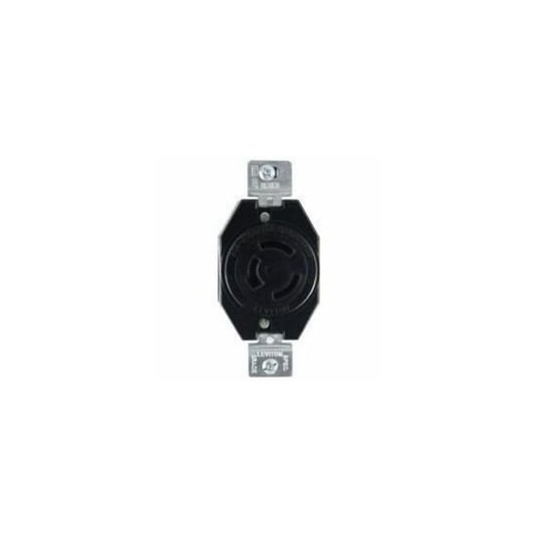 Leviton Flanged Locking Receptacle, Non-NEMA, 20 A, 125/250V AC, Single Phase, 3 Pole, Flush Mount, Black 7310-BG - main