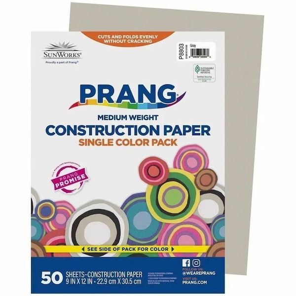 Pacon SunWorks® Construction Paper, Gray, 9x12in, PK500 P8803 - main