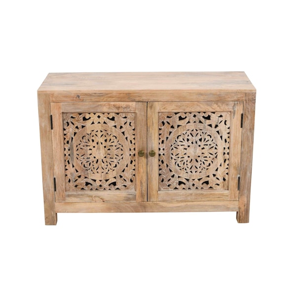 Homeroots 30in Natural Solid Wood Textured Door Accent Cabinet With Two Doors 557028 - main