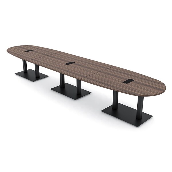 Skutchi Designs Boval Conference Table With Power, 48 in W, 192 in L, Brown HAR-BOVL-48X192-DOU.BK-H3041-EBLK - main