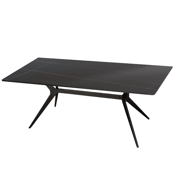 Homeroots 63" Black Sintered Stone and Steel Trestle Base Dining Table 543507 - main