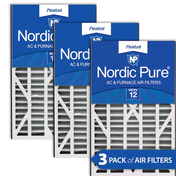 Nordic Pure 16x25x3 Pleated Air Filter, High Capacity, Electrostatically Charged Synthetic Media, MERV 12, 3 PK 16x25x3ABM12-3 - main