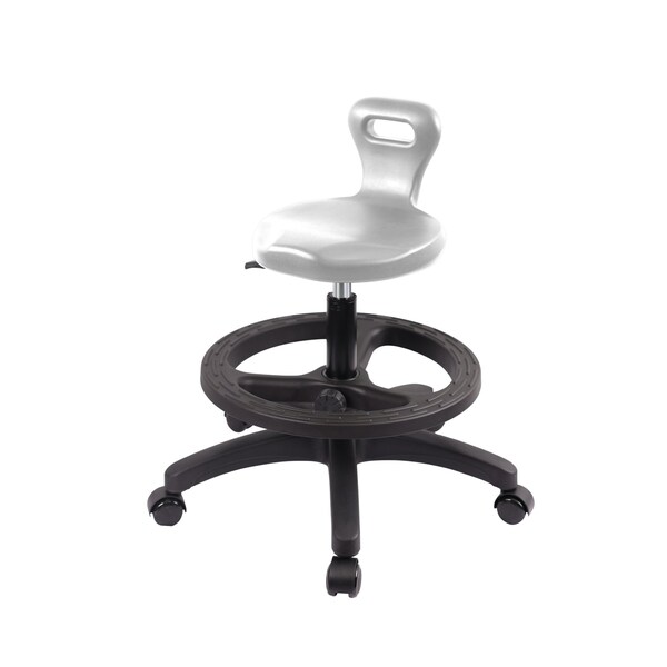 Blue Ridge Ergonomics Polyurethane Serpent Stool - Medium Bench Height with Black Foot Ring & Casters in Gray Polyurethane PSPMBSL-RG-BF-RC-GRY - main