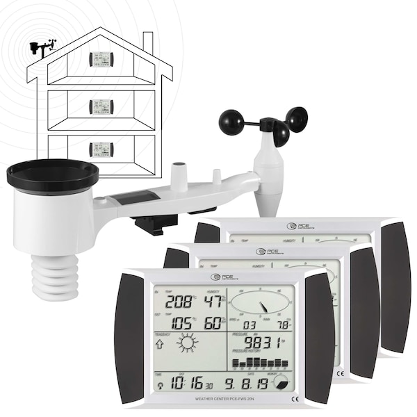 Pce Instruments Weather station with wind 0-50 m/s, outdoor temp -40-140 deg F, rainfall tracking and USB output PCE-FWS 20N-2 - main