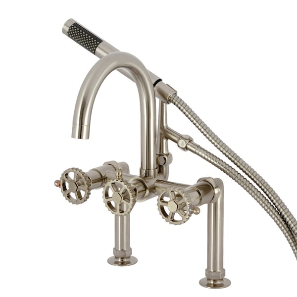 Kingston Brass 7" Center Deck-Mount Clawfoot Tub Faucet with Hand Shower, Brushed Nickel AE8108CG - main