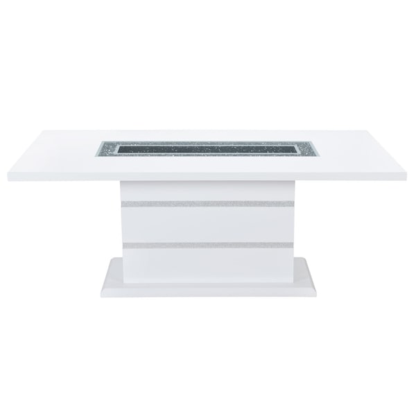 Homeroots 79" White Faux Crystals Glass and Wood Pedestal Base Dining Table 564902 - main