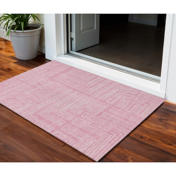 Homeroots 3' X 5' Pink And Ivory Geometric Washable Indoor Outdoor Area Rug 600846 - main