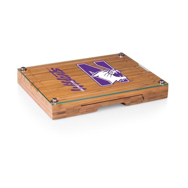 Picnic Time Family Of Brands NCAA Northwestern Wildcats Concerto Glass Top Cheese Board and Knife Set 919-00-505-434-0 - main