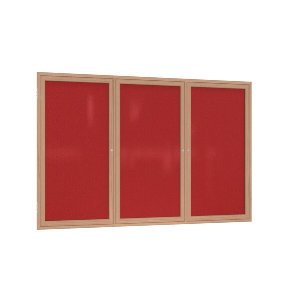 Ghent 3 Door Enclosed Fabric Bulletin Board, Oak Wood Frame, 4'H x 8'W, Red PW34896F-98 - main