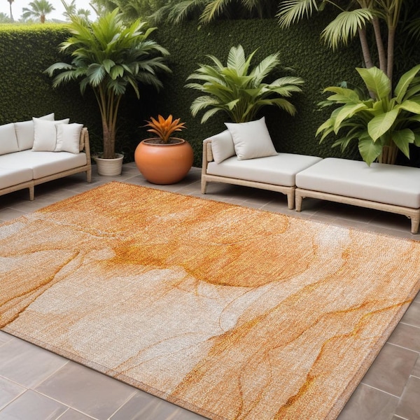 Homeroots 8' X 10' Orange Abstract Washable Non Skid Indoor Outdoor Area Rug 559754 - main