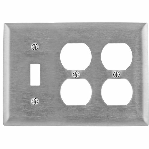 Hubbell Wiring Device-Kellems Duplex Opening/Toggle Switch Wall Plates, Number of Gangs: 3 Stainless Steel, Brushed Finish SS182 - main