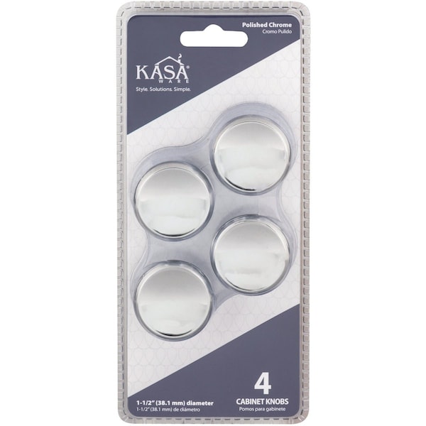 Hardware Resources KasaWare 1-1/2'' Dia. Polished Chrome Cabinet Knob, 4PK K063PC-4 - main