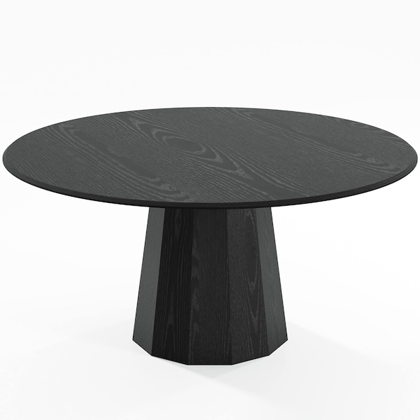 Homeroots 60" Black Solid Wood Pedestal Base Round Top Dining Table 721069 - main