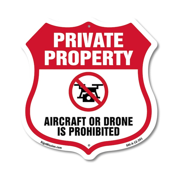 Signmission No Drone Shield Sign Aircraft Or Drone I, 12 Inch X 12 Inch, Aluminum Metal Sign SHI-A-12-391 - main