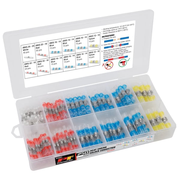 Performance Tool 250 pc. Heat Shrink Connectors, Solder Seal, Waterproof, Assorted Sizes W5291 - main