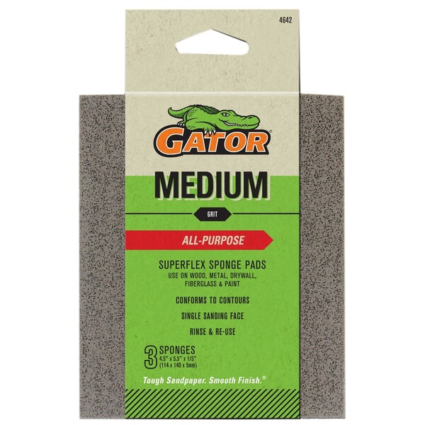 Gator Finishing 4.5 x 5.5 x 1/5 in All-Purpose Superflex Sanding Sponge Pads, Medium, 3PK 4642 - main