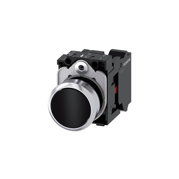 Siemens Pushbutton, 22 mm, round, metal, shiny, black, pushbutton, flat 3SU1150-0AB10-3CA0 - main