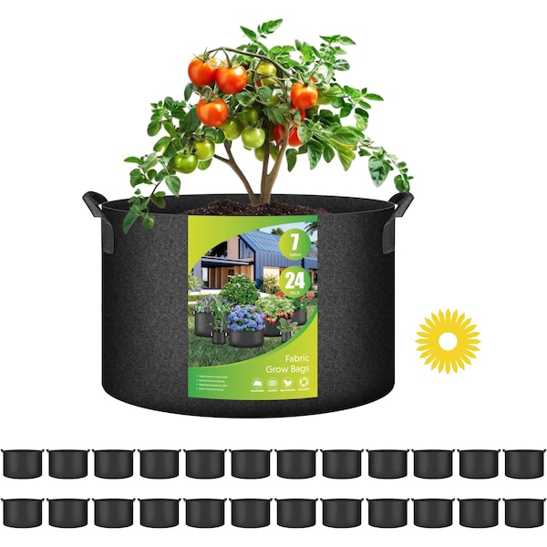 Ipower YSSOA Grow Bags 7 Gallon 300G Reusable Breathable Gardening Pots w/ Handles Non-Woven Fabric, 24PK GLGROWBAG7X6BLKX4 - main
