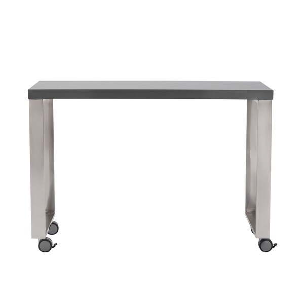 Homeroots 39" Gray and Silver Wood and Stainless Steel Rolling Sled Writing Desk 524924 - main