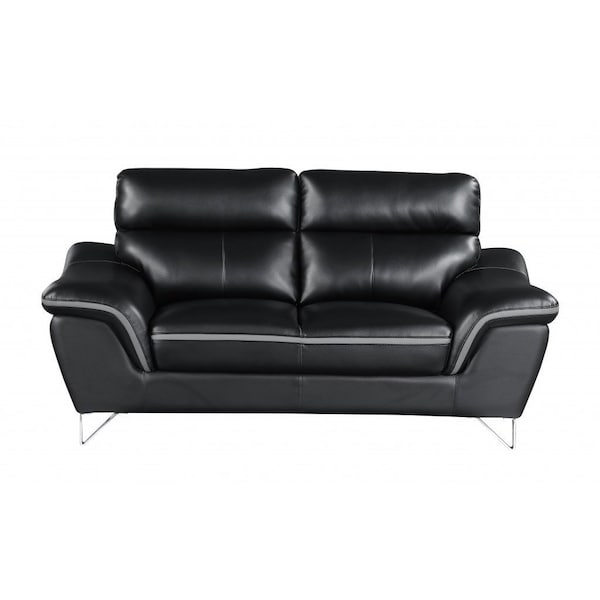 Homeroots 69in Black And Silver Faux Leather Love Seat 329496 - main