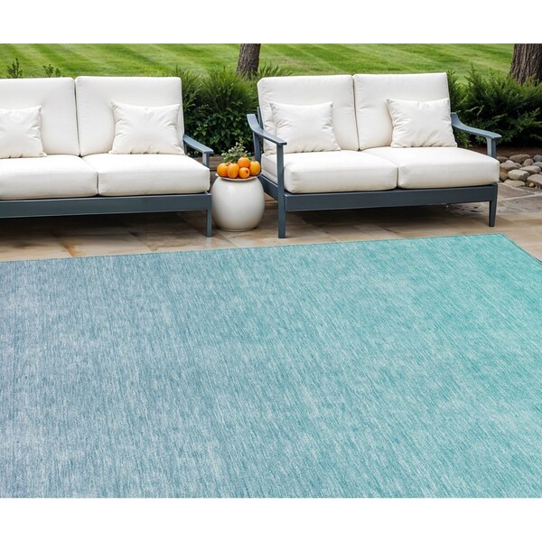 Homeroots 9' X 12' Sky Blue And Teal Blue Ombre Washable Indoor Outdoor Area Rug 588988 - main