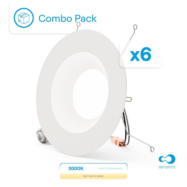 Infibrite 6 In. Retrofit 3000K Warm White LED Recessed Light 12W 1100LM, Dimmable, Wet Rated, 6PK IB-006-3-12W-WH-6PK - main