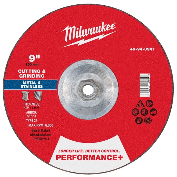 Milwaukee Tool Cut-Off & Grinding Wheel, 7/8" Sz, 9" dia. 49-94-0947 - main
